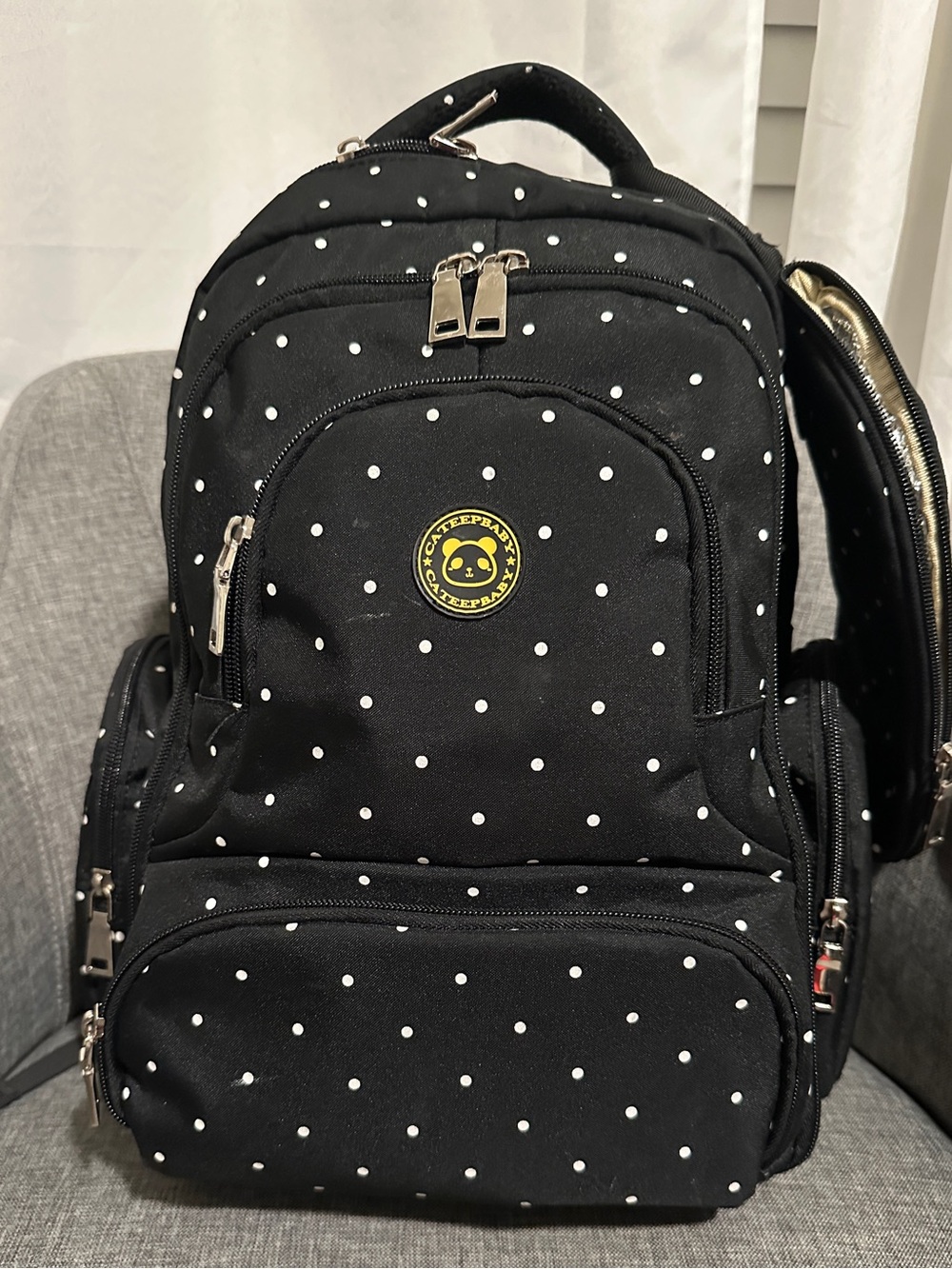 Cute Polka Dot Black Backpack- Great as diaper bag and for kids items